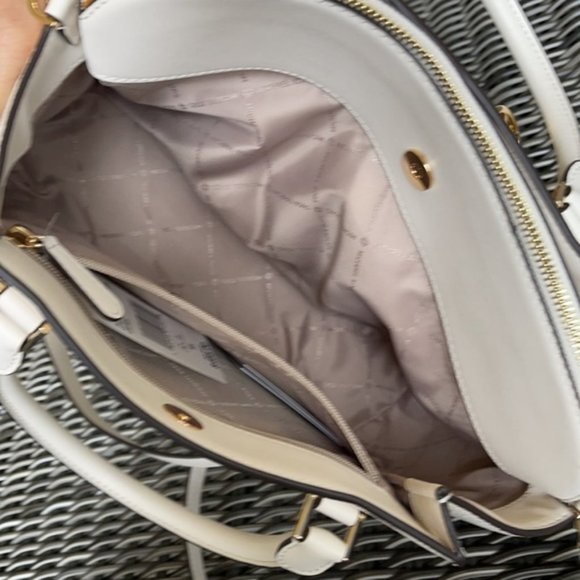 Michael Kors Daria Large Satchel Bag Leather Light Cream - Picture 14 of 16